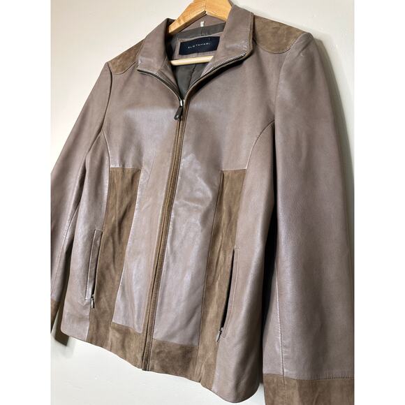Elie Tahari Brown Genuine Lamb Leather Full-zip Jacket LARGE - Picture 3 of 7